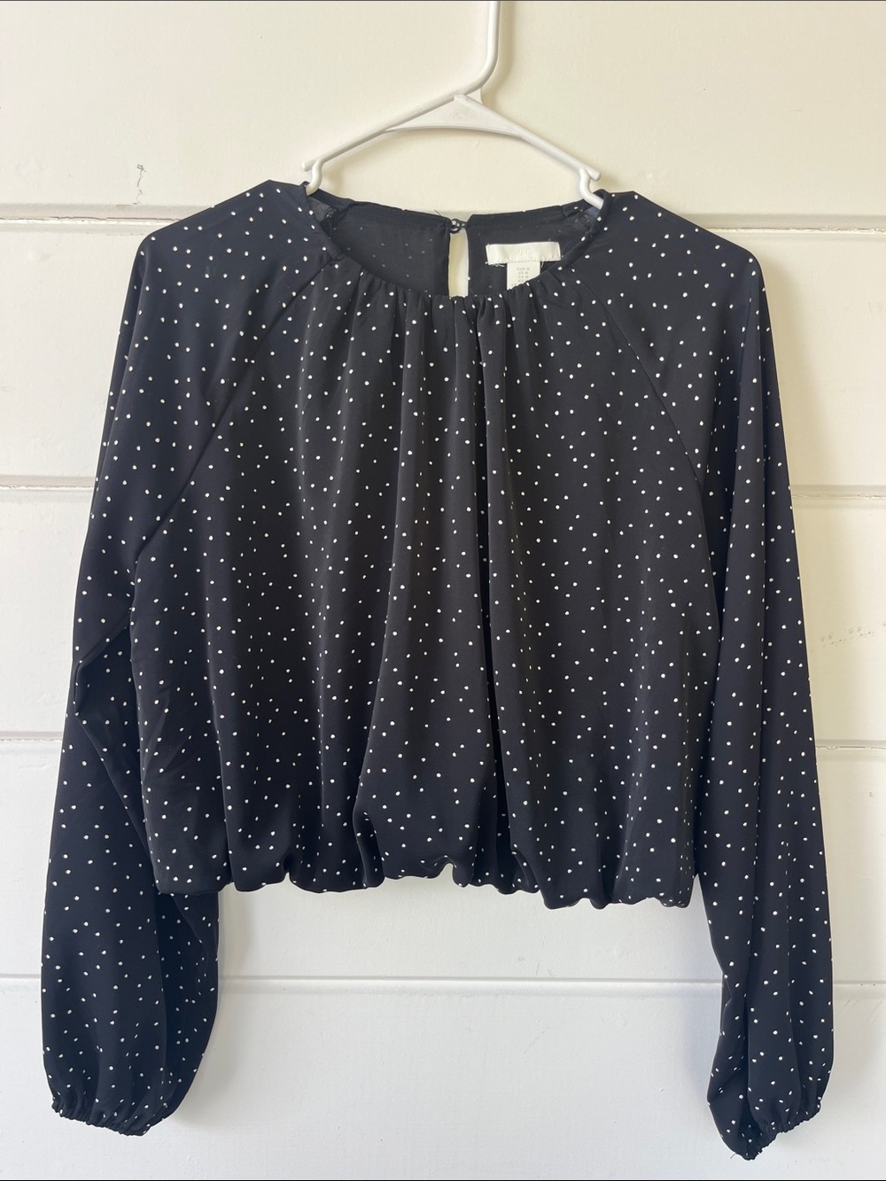 H&M Black Long-Sleeve Polka Dot Blouson Top